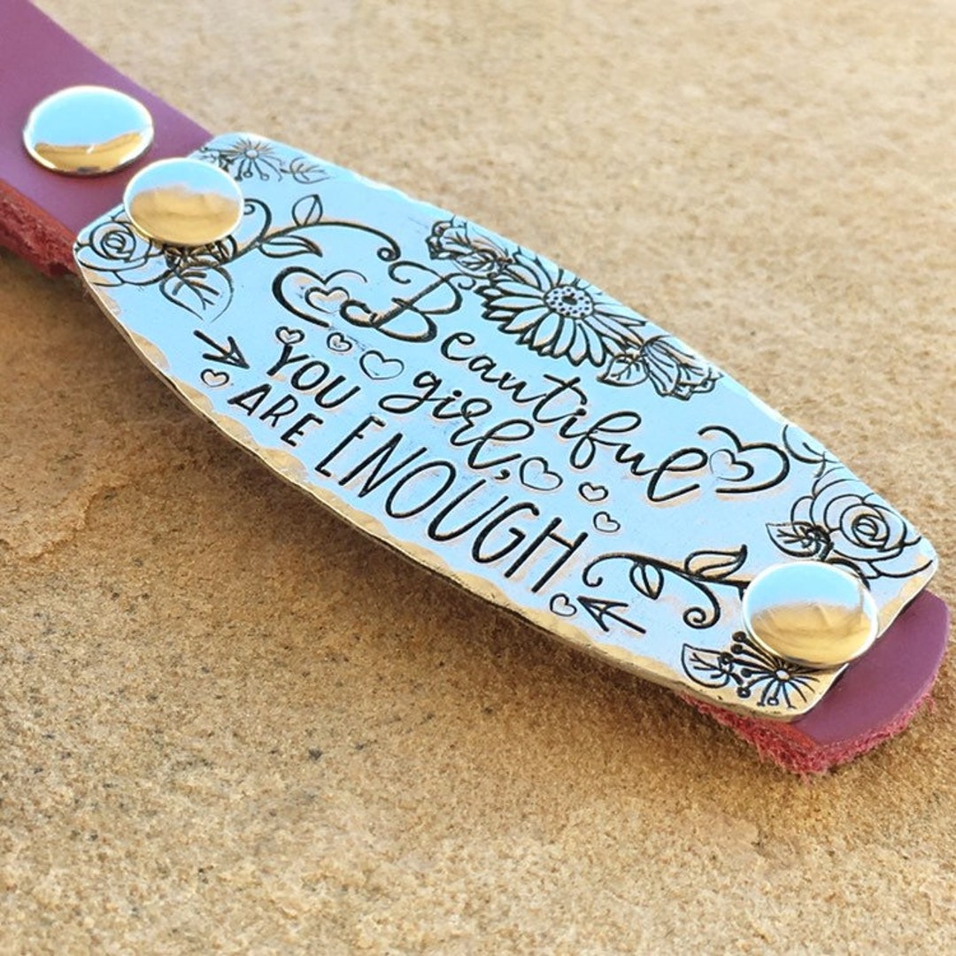 Beautiful Girl Stamped Leather Key Fob, Tassel Keychain, Purse Charm