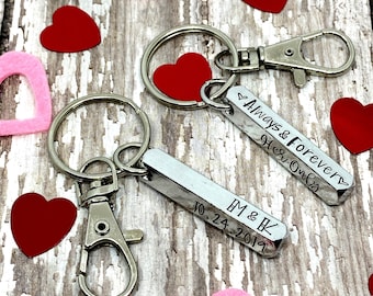 Custom Couples 4 Sided Bar Initial Keychain, Valentine’s Day, Anniversary, Gift for Him, Gift for Her, His One, Her Only, Always & Forever