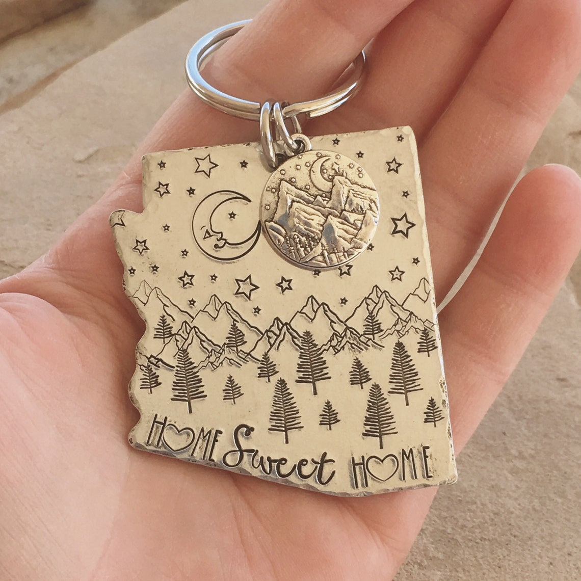 Large Arizona Mountains Keychain State Keychain Forest Key Etsy