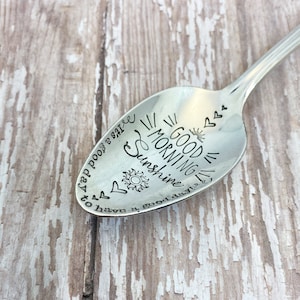 Good Morning Sunshine Personalized Spoon, Stamped Vintage Silverplated Spoon, Custom Spoon, Gift for Mom, Gift for Wife, Stamped Spoon