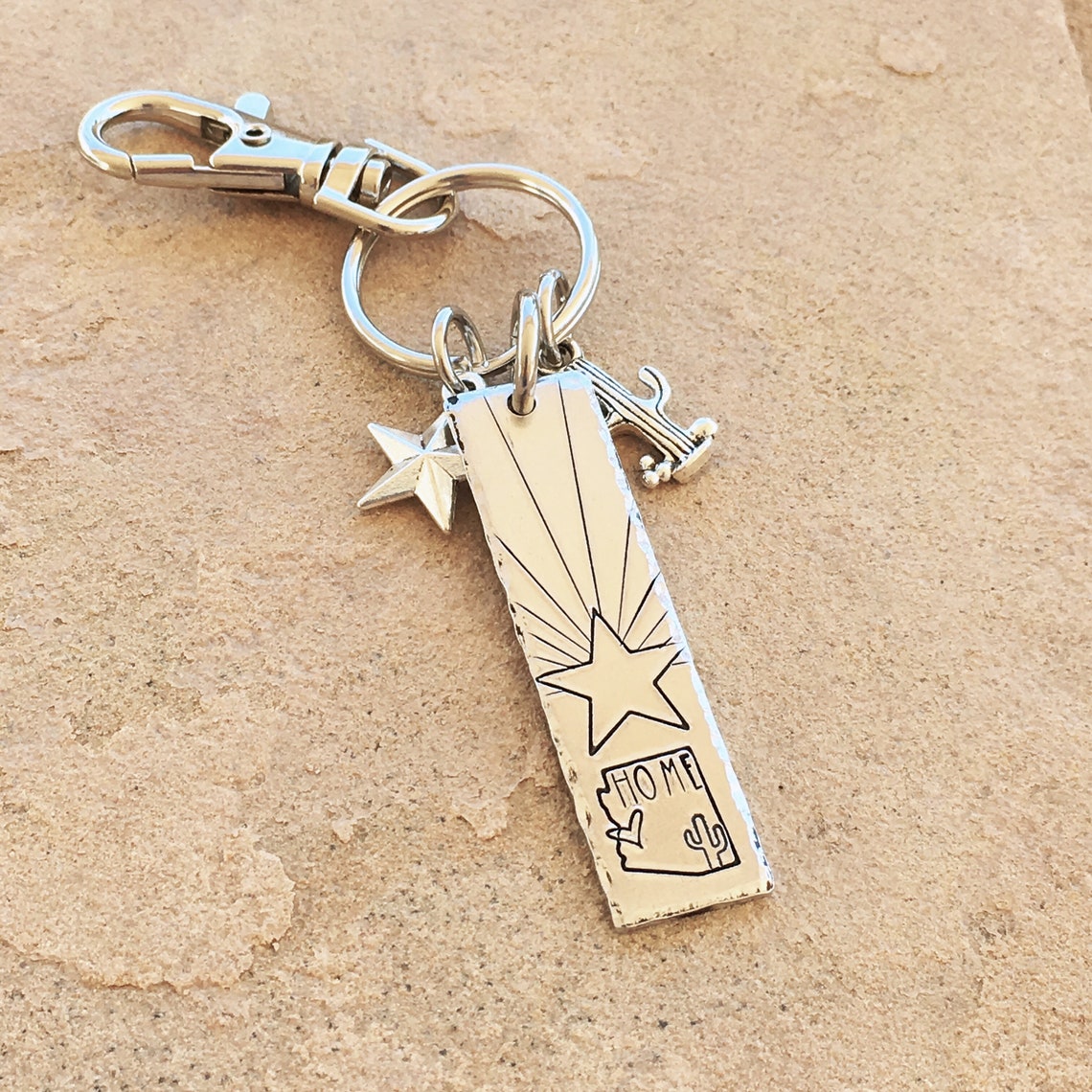 Arizona Flag Keychain State Keychain Cactus Key Chain Etsy