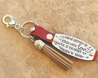 I Have Decided Stamped Leather Key Fob, Tassel Keychain, Purse Charm, Womens Key Fob, Handstamped Metal Key Chain, Mom Gift, Teen Girl Gift