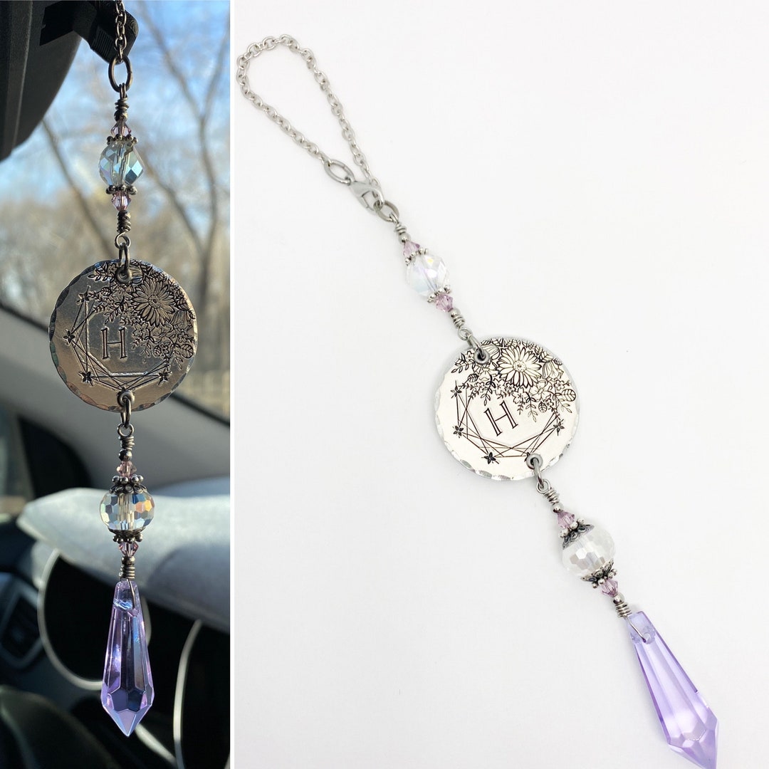 Geometric Wreath Monogram Car Charm, Rear View Mirror Charm