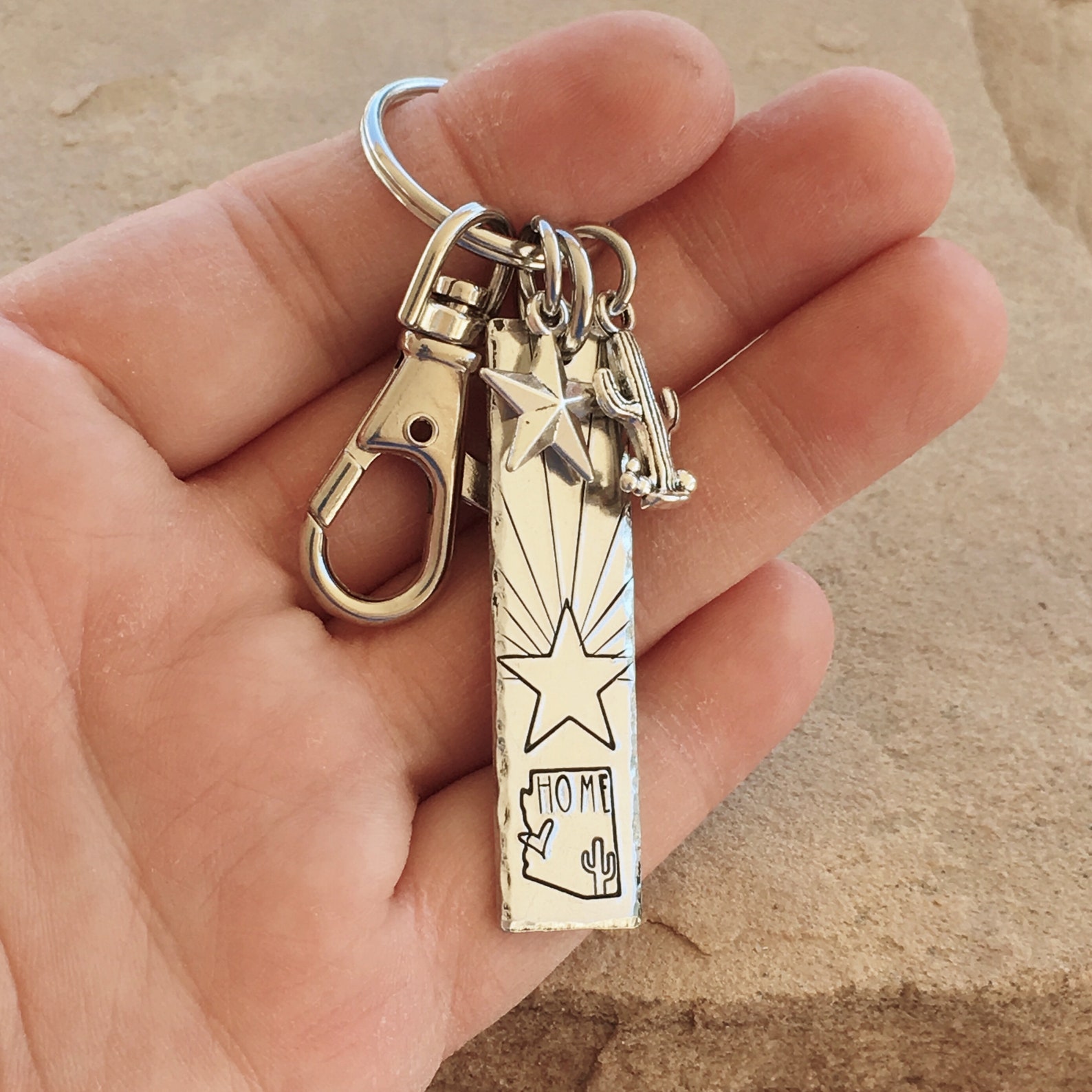 Arizona Flag Keychain State Keychain Cactus Key Chain Etsy