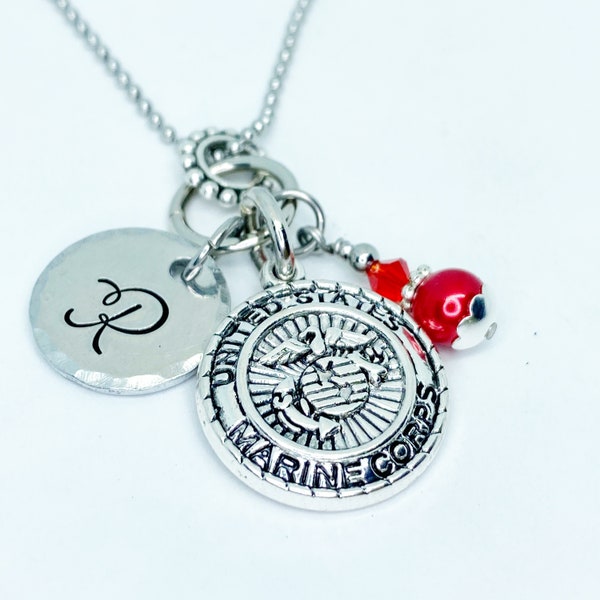 US Marine Corps Necklace, Marine Mom, Best Friends Necklaces, Personalized Initial Necklace, Gift for Her Under 20, Birthstone Necklace