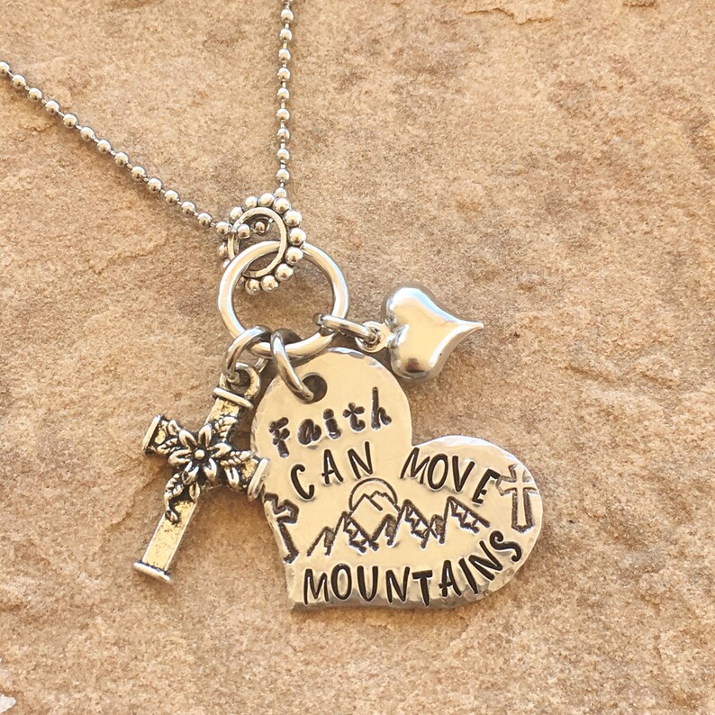 Faith Can Move Mountains Cross Necklace Mountain Necklace Etsy