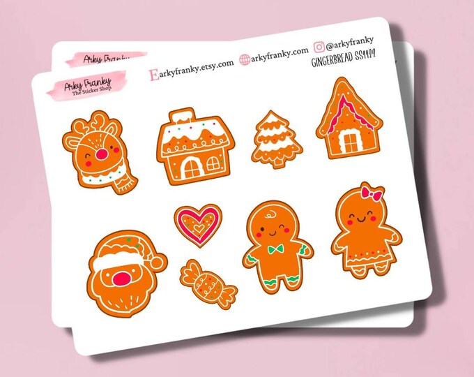 Cute Gingerbread Sticker Sheet for Planner, Decorative Stickers for Cardmaking and Scrapbooking, Journaling Stickers for Christmas Spreads