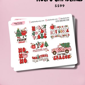 Retro Christmas Sticker Sheet for Planner, Decorative Stickers for Cardmaking and Scrapbooking, Journaling Stickers for Christmas Spread