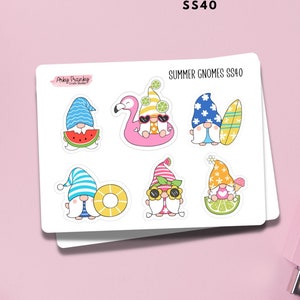 Summer Gnomes Sticker Sheet for Planner, Decorative Stickers for Cardmaking and Scrapbooking, Journaling Stickers for Cute Summer Spreads