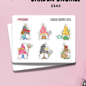 Garden Gnome Sticker Sheet for Planner, Decorative Stickers for Cardmaking and Scrapbooking, Journaling Stickers for Cute Summer Spread