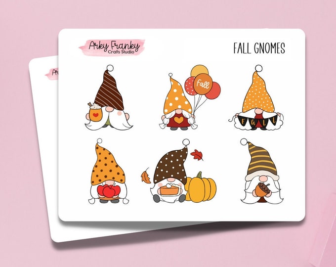 Fall Gnomes Sticker Sheet for Planner, Decorative Stickers for Cardmaking and Scrapbooking, Journaling Stickers for Cute Fall Autumn Spread