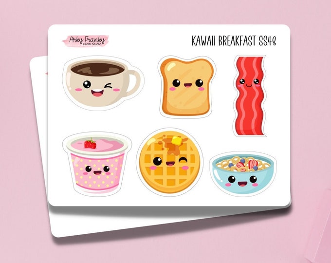 Kawaii Breakfast Sticker Sheet for Planner, Decorative Stickers for Cardmaking and Scrapbooking, Journaling Stickers for Fun Meal Spreads