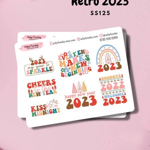 Retro Year 2023 Sticker Sheet for Planner, Decorative Stickers for Cardmaking and Scrapbooking, Journaling Stickers for New Year Celebration