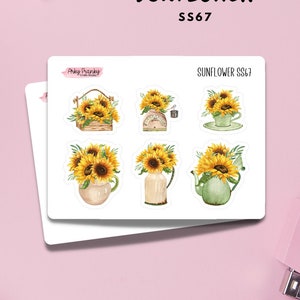 Sunflower Sticker Sheet for Planners, Decorative Stickers for Cardmaking and Scrapbooking, Journaling Stickers for Summer Flower Sun Season