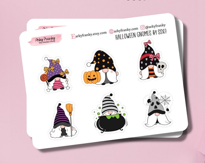 Halloween Gnomes Sticker Sheet for Planner, Decorative Cute Stickers for Cardmaking and Scrapbooking, Journaling Stickers for Halloween