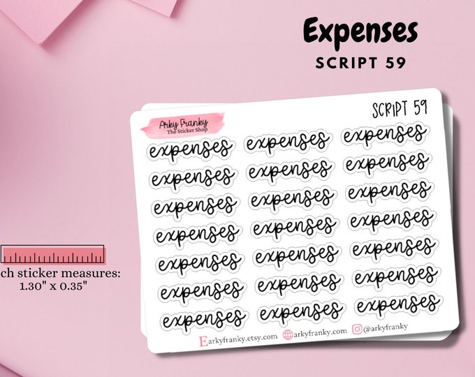 Script Sticker Sheet - Expenses for Planner, Decorative Stickers for Cardmaking and Scrapbooking, Journaling Stickers