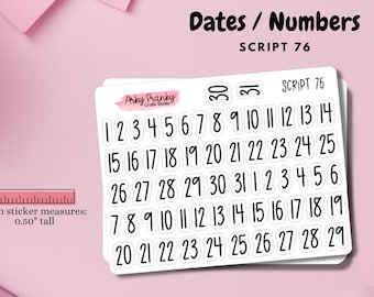 Script Sticker Sheet - Dates Numbers for 2 Months for Planner, Decorative Stickers for Cardmaking and Scrapbooking, Journaling Stickers