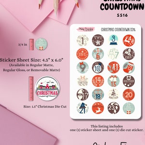 Christmas Countdown Sticker Sheet and Die Cut Christmas Sticker | for Advent Gift Sticker Labels or for Planner Countdown Sticker Spreads