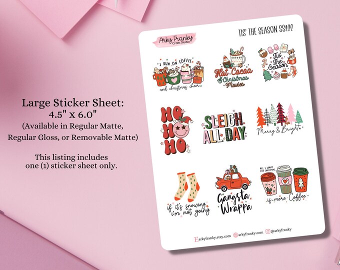 Tis' the Season Sticker Sheet for Planner, Decorative Stickers for Cardmaking and Scrapbooking, Journaling for Christmas and Holiday Spreads