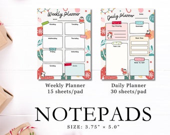 3.75 x 5.0 in Notepads - Weekly or Daily Planner - Christmas, Winter, Holiday themed Notepads with 15 or 30 sheets per pad