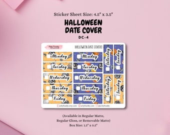 Halloween Date Cover Rectangle Planner Boxes for Planning, Scrapbooking, and Journaling, for Spooky Halloween Cute Planner Spreads