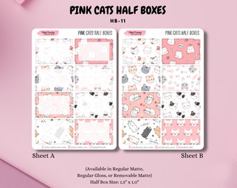 Pink Cats Half Rectangle Boxes Planner Boxes for Planning, Scrapbooking, and Journaling, for Pink Cute Cats Planner Spreads