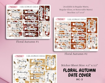 Floral Autumn Date Cover Rectangle Planner Boxes for Planning, Scrapbooking, and Journaling, for Fall, Autumn, Thanksgiving Planner Spreads