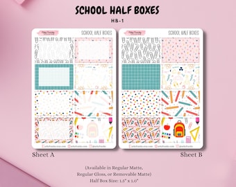 School Half Rectangle Planner Boxes for Planning, Scrapbooking, and Journaling, Back to School, Teacher Planner and Student Planner Stickers