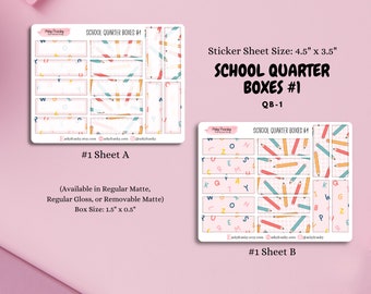 School Quarter Planner Boxes for Planning, Scrapbooking, and Journaling, Back to School, Teacher Planner and Student Planner Stickers