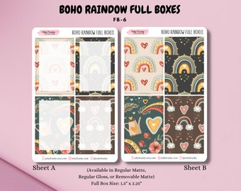 Boho Rainbow Rectangle Planner Boxes for Planning, Scrapbooking, and Journaling, for Bohemian Rainbow Planner Spreads