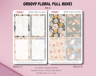 Groovy Floral Retro Rectangle Planner Boxes for Planning, Scrapbooking, and Journaling, for Groovy Retro Floral Planner Spreads
