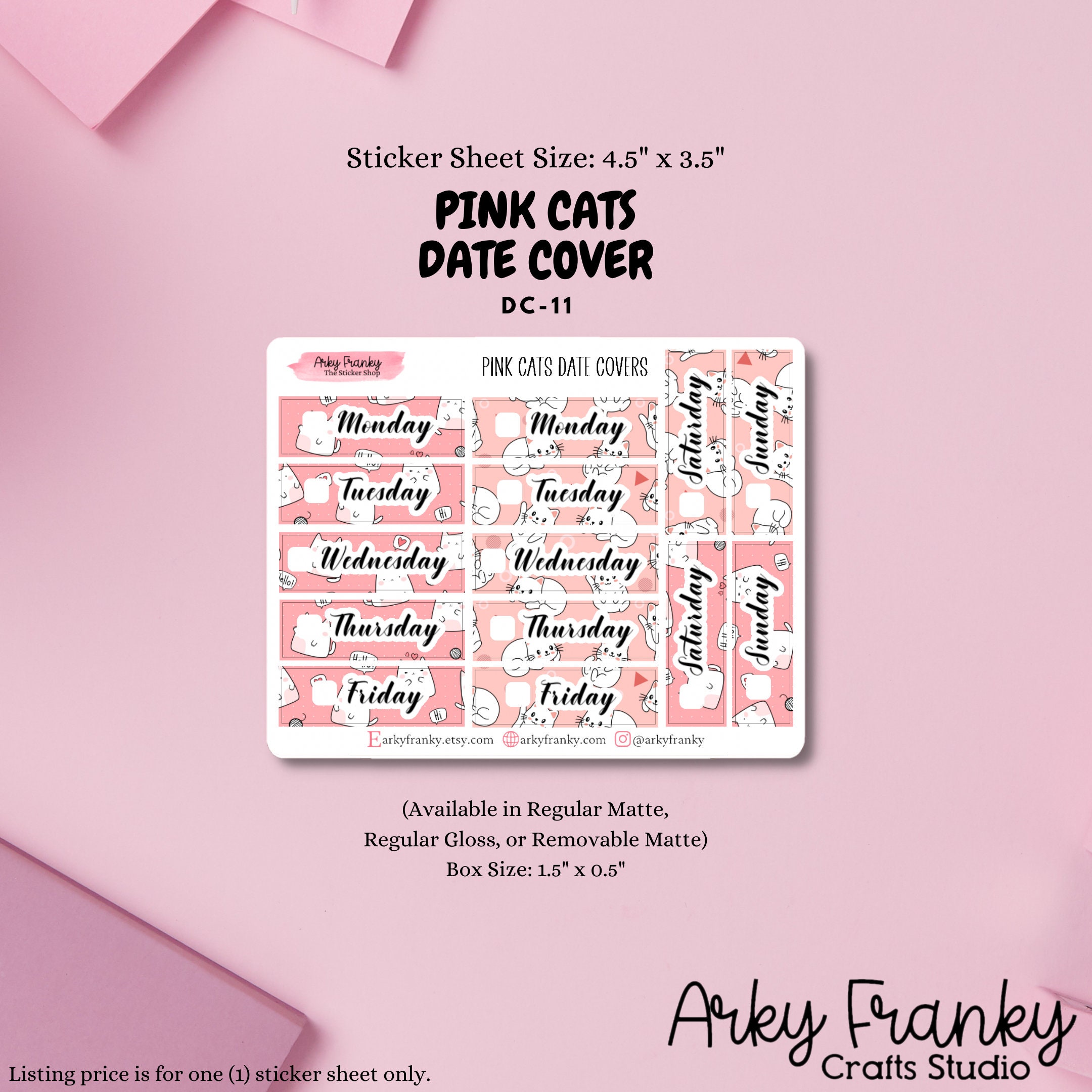 Pink Cats Full Rectangle Boxes Planner Boxes for Planning, Scrapbooking,  and Journaling, for Pink Cute Cats Planner Spreads