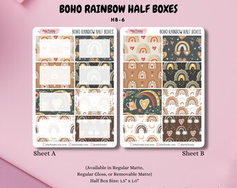 Boho Rainbow Half Rectangle Planner Boxes for Planning, Scrapbooking, and Journaling, for Bohemian Rainbow Planner Spreads