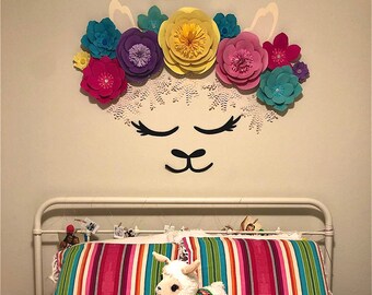 Llama Paper Flower 11 Piece Set *** Color Customizable *** Nursery Decor/ Llama/ Wall Decor/ Llama Decor/ Party Decor/ Cactus