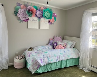 5 Piece Mermaid Paper Flower Set *** Color Customizable*** Nursery Decor/ Home Decor/ Wall Decor/ Purple Paper Flowers / Under the Sea
