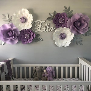 Large 6 Piece Paper Flower Set *** Color Customizable*** Nursery Decor/ Home Decor/ Wall Decor/ Purple Paper Flowers / Paper Roses