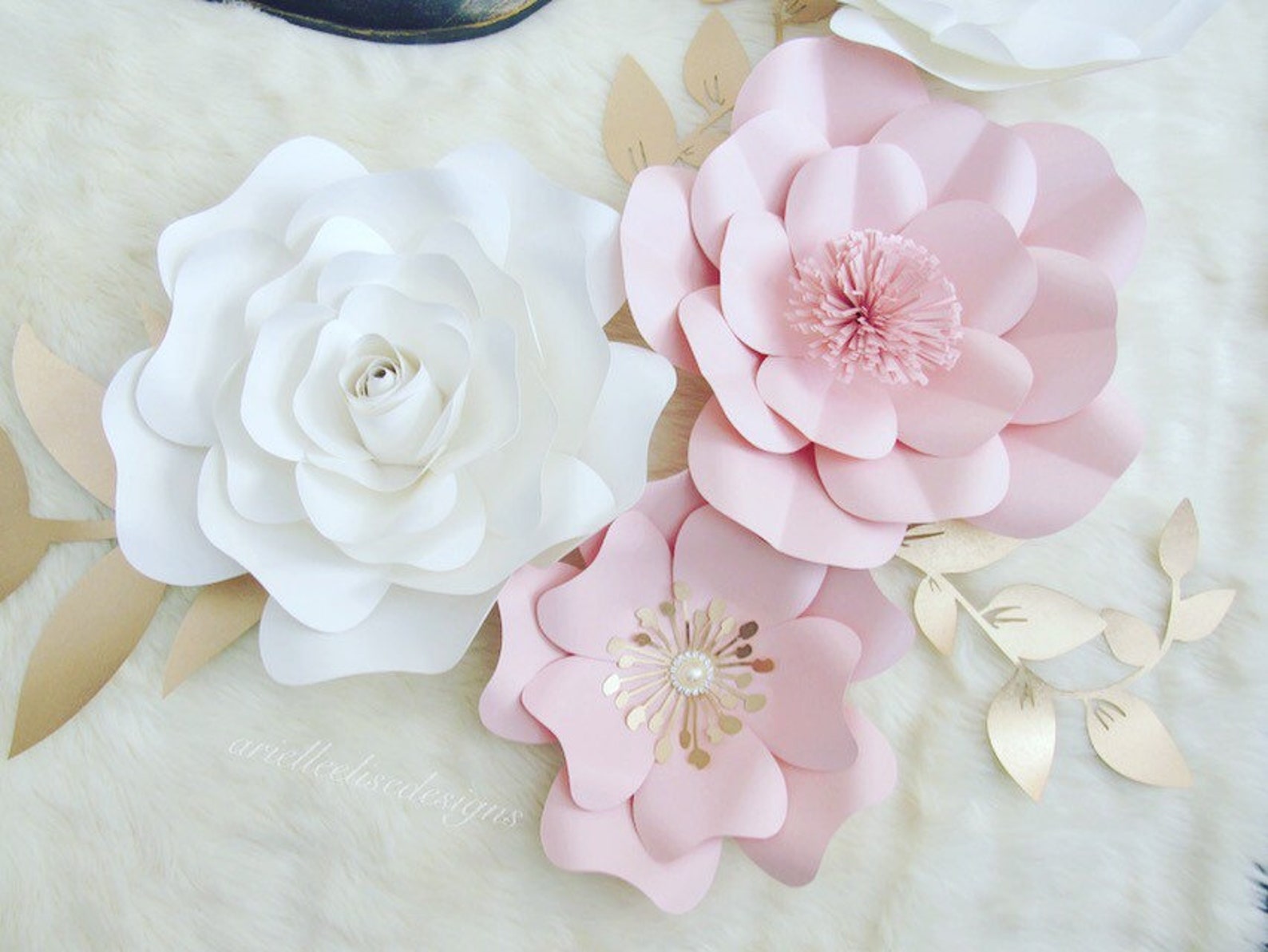 8 Piece Paper Flower Set color Customizable Pink Etsy