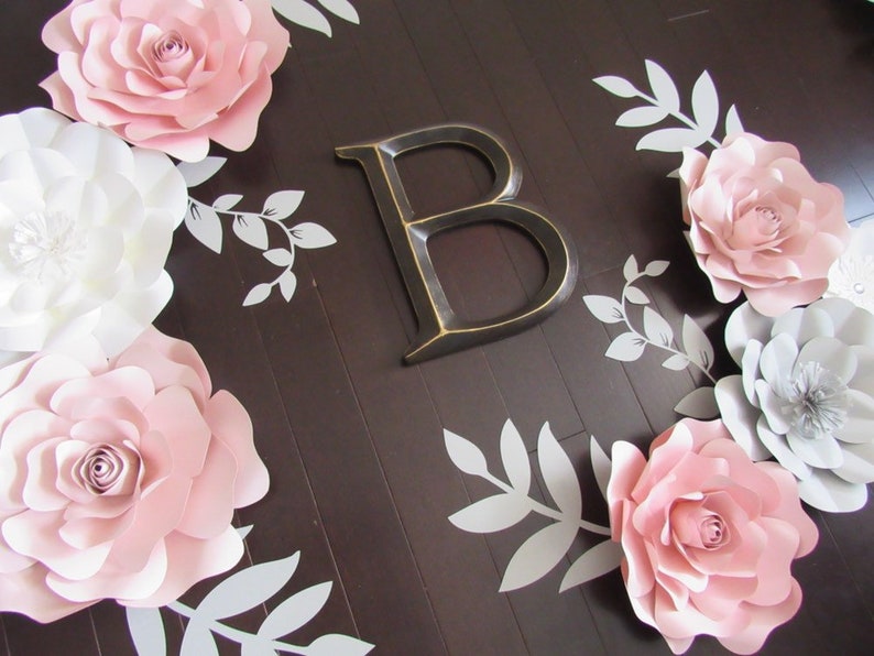 8 Piece Paper Flower Set Color Customizable Pink Nursery/ Nursery Decor/ Home Decor/ Paper Roses/ Kids Room image 4