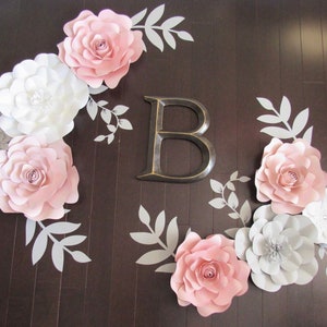 8 Piece Paper Flower Set Color Customizable Pink Nursery/ Nursery Decor/ Home Decor/ Paper Roses/ Kids Room image 7