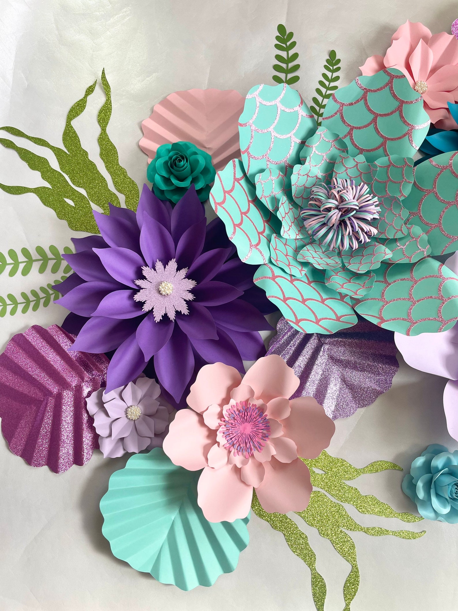 10 Piece Mermaid Paper Flower Set Color Customizable - Etsy