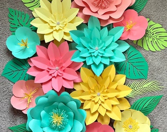 12 Piece Paper Flower Set/Tropical Backdrop ******Customize your Order*********