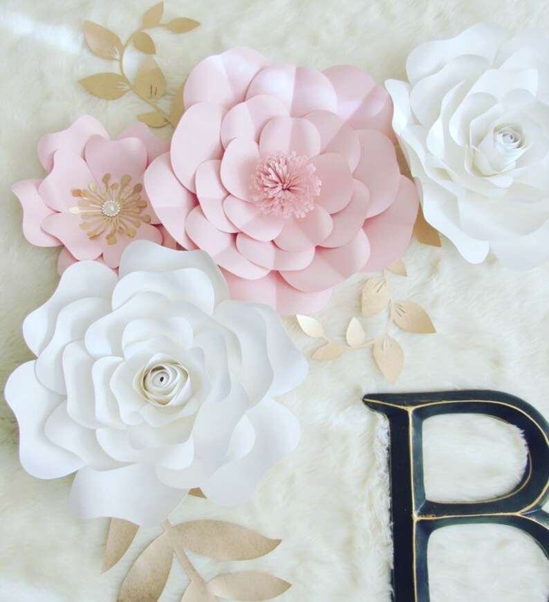 8 Piece Paper Flower Set Color Customizable Pink Nursery/ Nursery Decor/ Home Decor/ Paper Roses/ Kids Room image 8