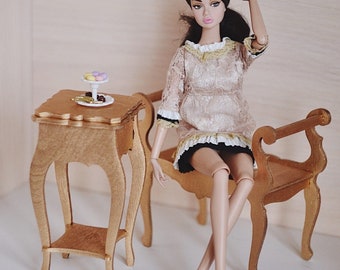 Gold bench seat chair for Dolls 12 inches 1//6 dollhouse furniture FR Barbie NEW