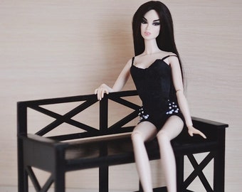 Gold bench seat chair for Dolls 12 inches 1//6 dollhouse furniture FR Barbie NEW
