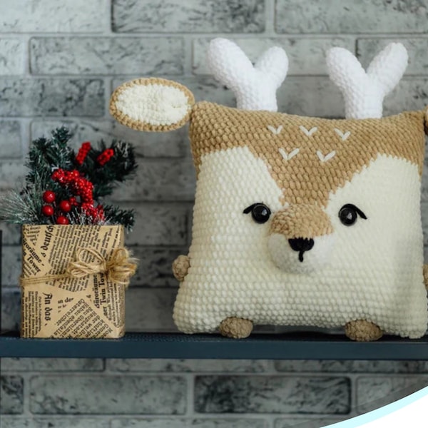 Crochet Christmas pattern, amigurumi deer pattern, crochet plush deer, crochet pillow, Christmas crochet toy, crochet christmas deer