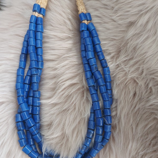 Vintage Naga Konyak Tribe Cobalt blue glass beads necklace