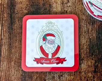 Santa Claus Holiday Coasters, Cork Back Coasters, Christmas Decor, Christmas Coasters, Santa Collection, Holiday Decorations, Bar Ware, Gift