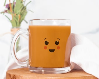 Cute Smiley Happy Face Glass Mug with Handle, Girly Candycore or Kidcore Aesthetic, Best Friend Birthday Gifts, Cute Mug Gift for Her