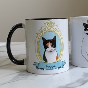 Custom Personalized Pet Portrait Mug, Illustrated Cartoon Dog or Cat Portrait Gift for Pet Lovers, Dog or Cat Moms & Dads, A Unique Keepsake