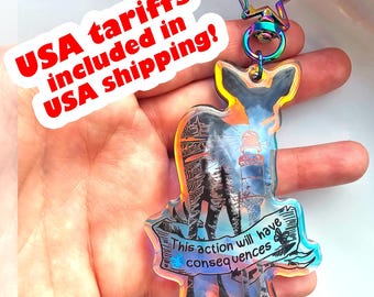 Life is Strange Holographic Acrylic Charm, Keychain, Video game, Doe, Deer, This action will have consequences